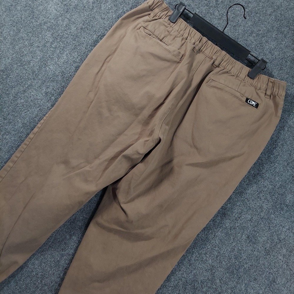COVE Pants Mens 38x32 Brown Chino Elastic Waist Stretch Tapered Leg Surf Skater